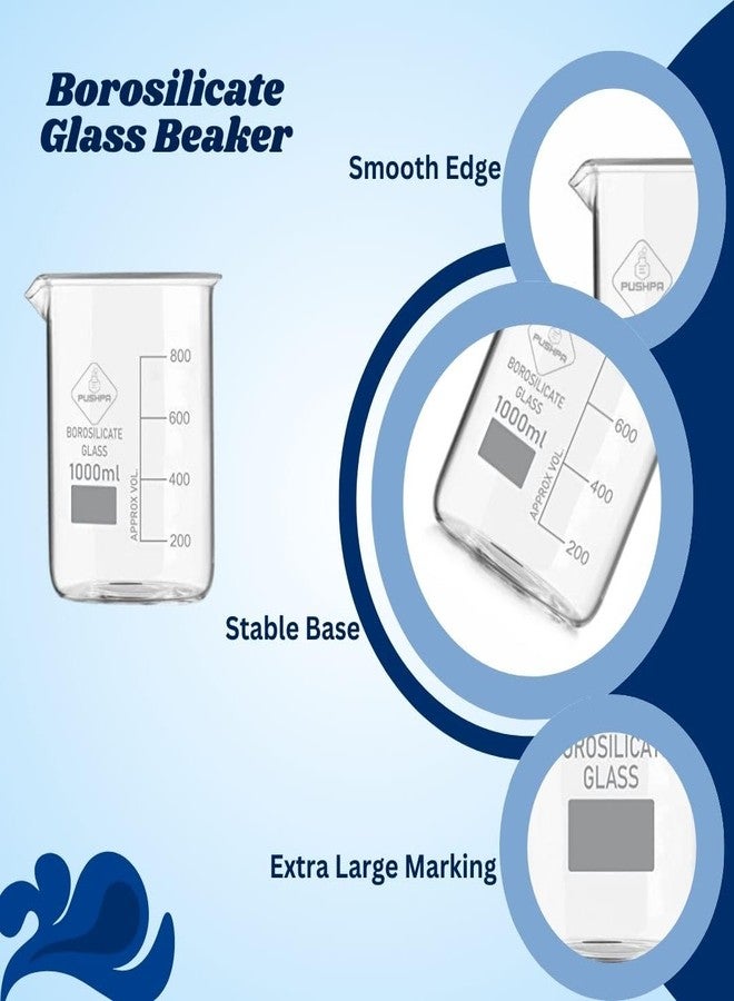 PUSHPA Borosilicate Glass Measuring Beaker with Graduation Marks for School Colleges and Chemistry Lab (1000ML, 1) - Image 3